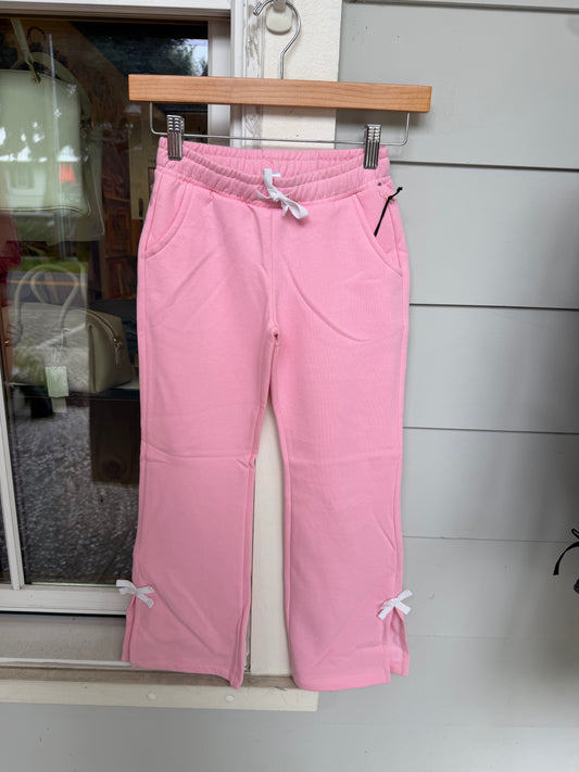 Pink Flare Pants with Side Slit and Bow