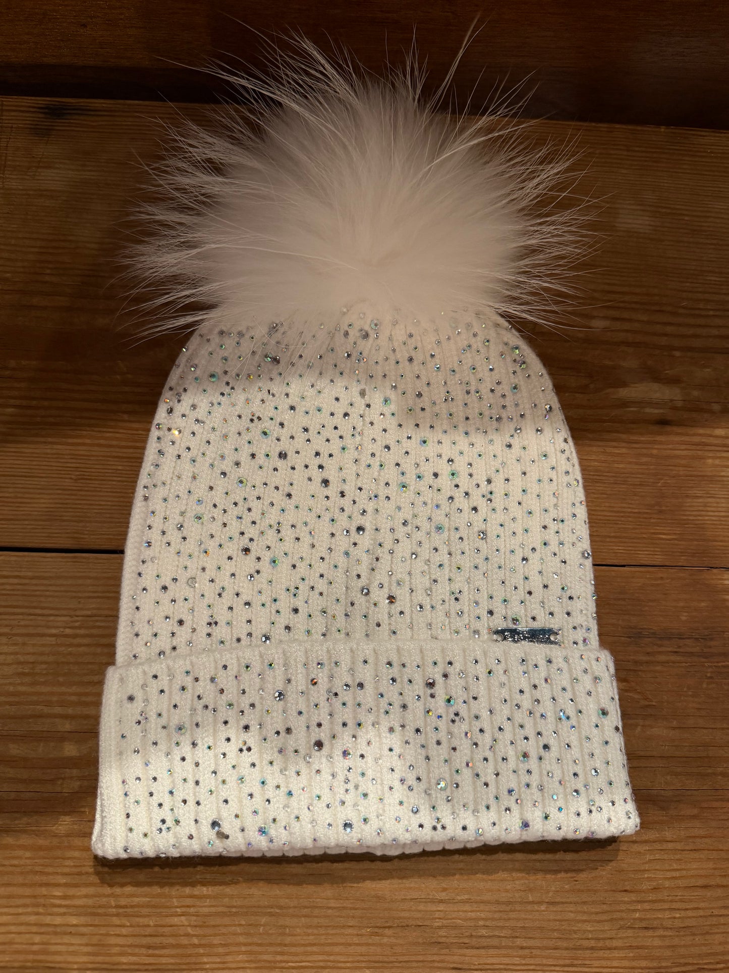 Crystallized Hat with Fur Pom Pom