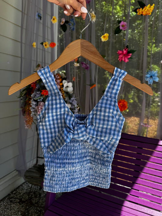 Blue Gingham Tie Smock Top