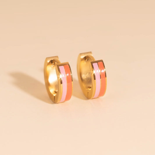 Striped Chunky Huggie Hoops