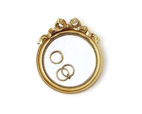 Round Mirror Trinket Tray Accent Bow