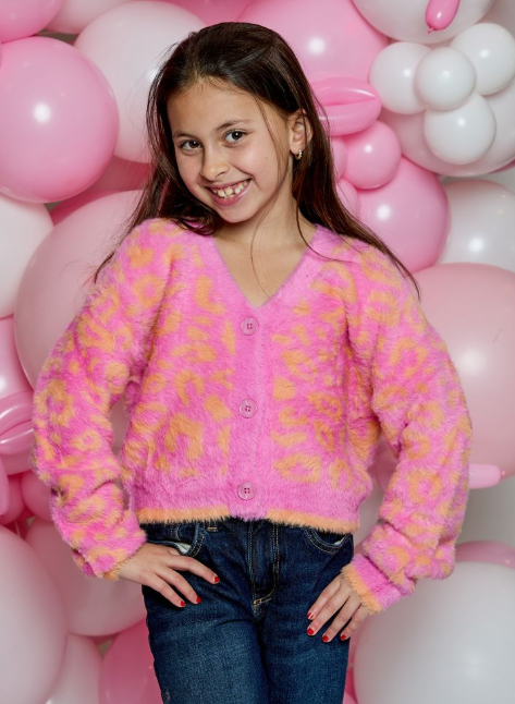 Pink Leopard Button Up Sweater