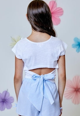 White Tee Bow Back