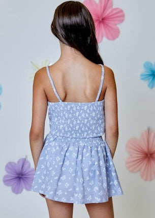 Blue Gingham Flower Skort