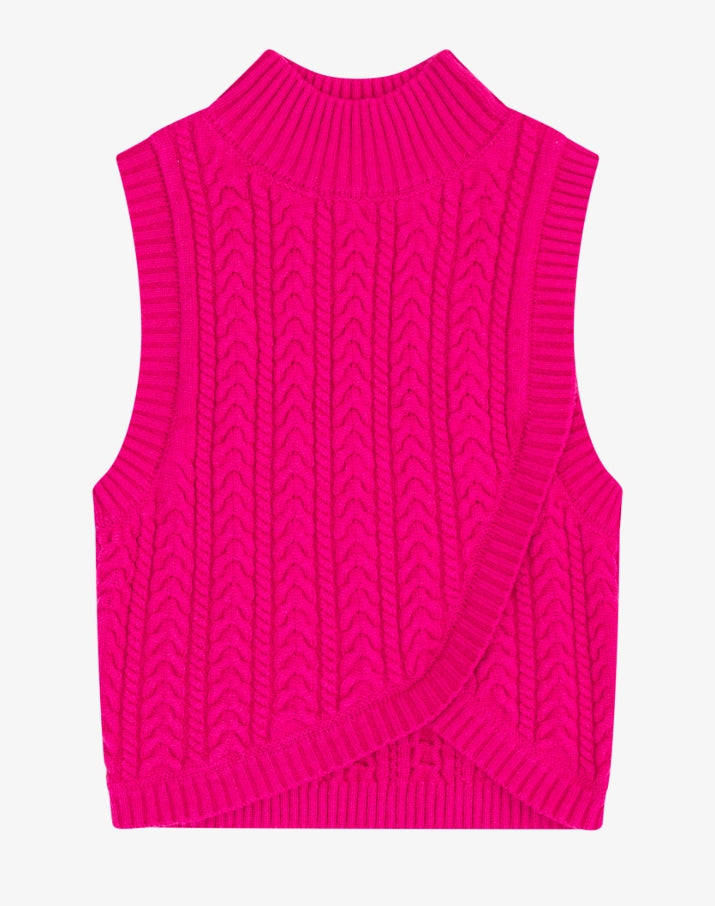 Cable Knit Sleeveless Mock Neck