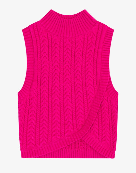 Cable Knit Sleeveless Mock Neck