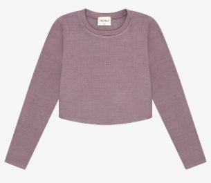 Rayon Rib Curved Hem L/S Top