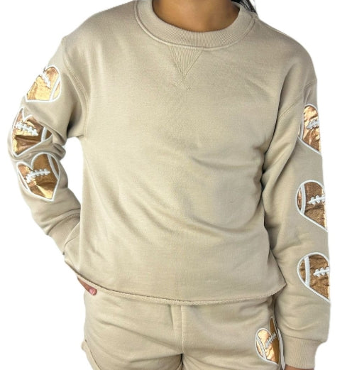 Football Heart Sleeve Applique Sweatshirt