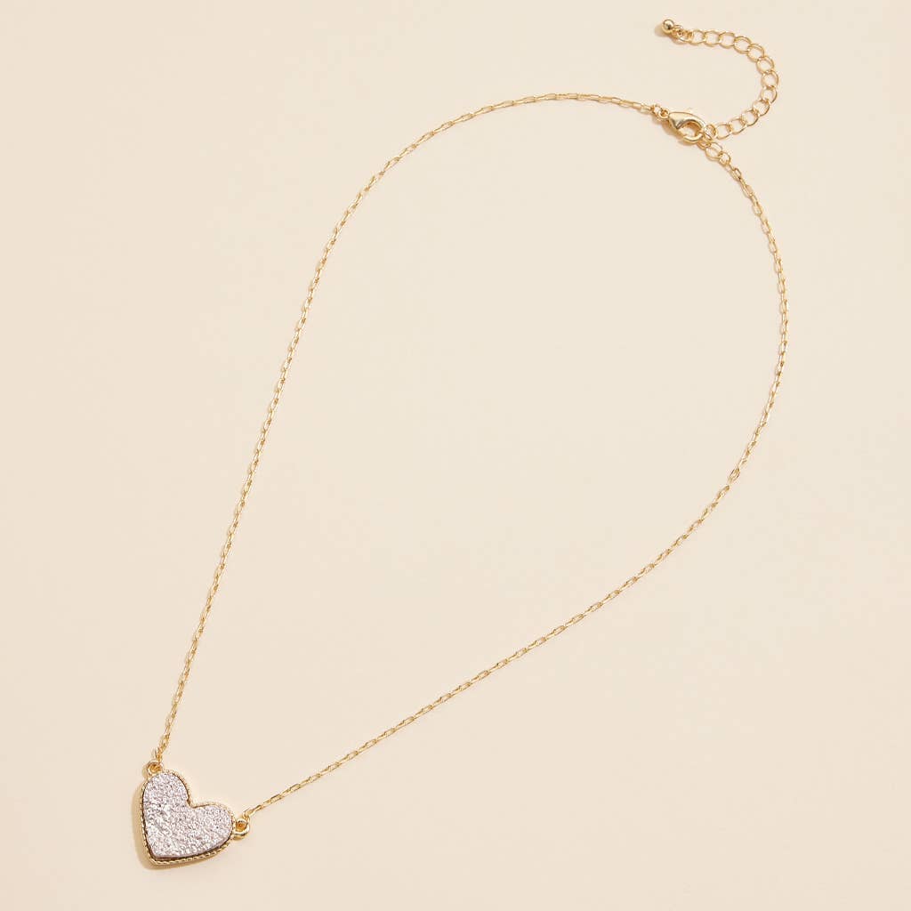 Heart Druzy Stone Charm Short Necklace