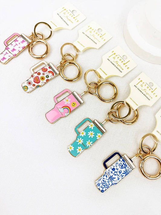 Tumbler Shaped Enamel with Bag Charm Key Chain