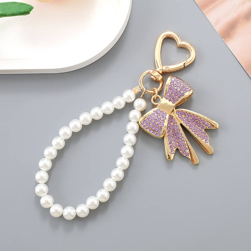 Diamond Bow Pearl Keychain
