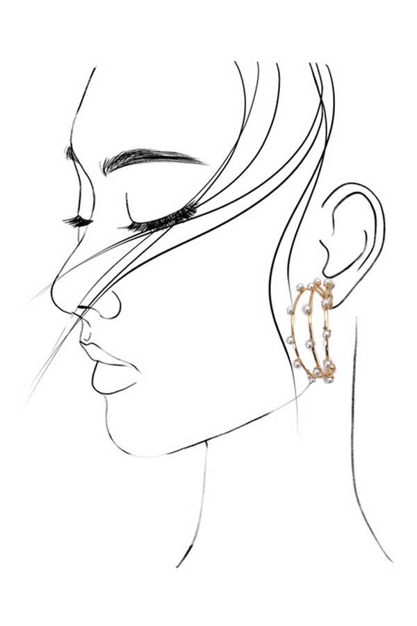 TRIPLE ROW WIRE PEARL HOOP EARRINGS
