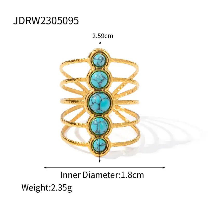 18K Gold Plated Turquoise Open Rings