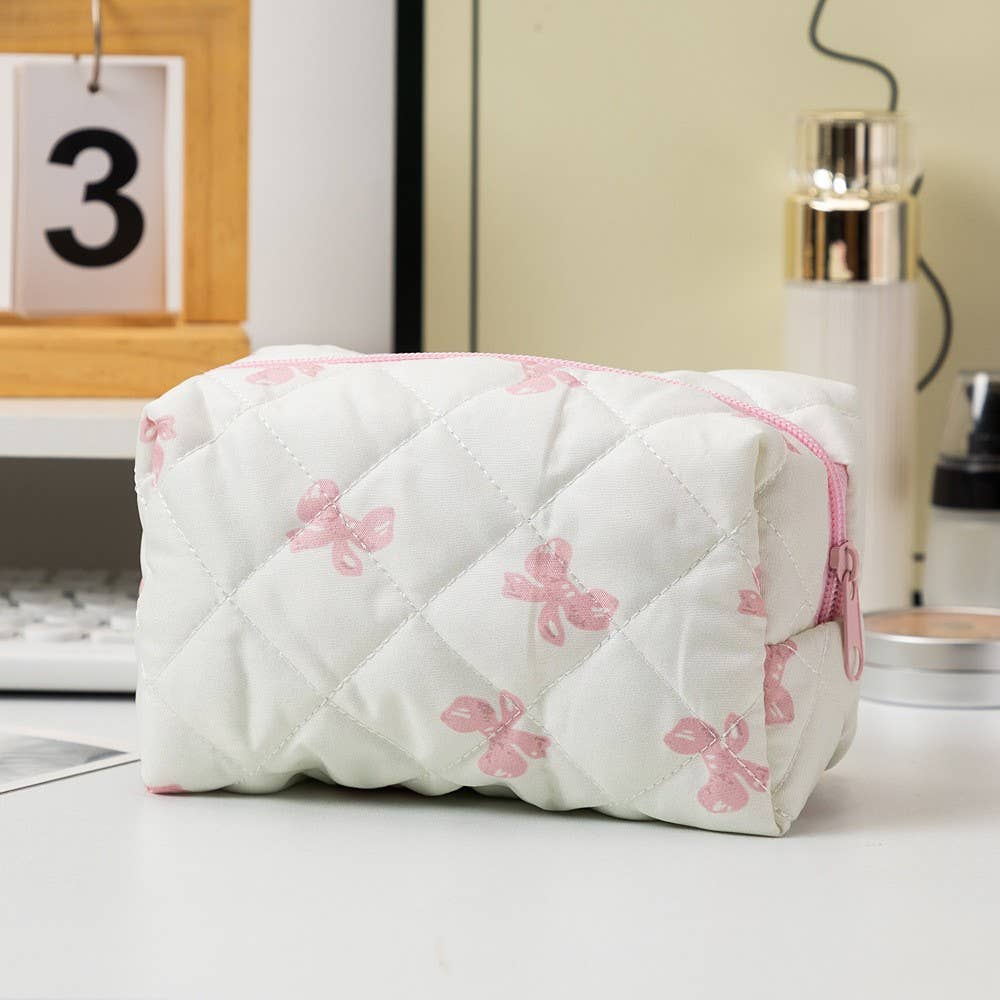 CHECKER BOW COSMETIC POUCH BAG