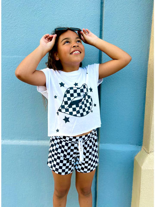 CHECKERED KISS LIPS TEE