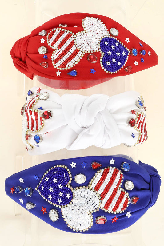 USA Patriotic Star Pattern Jeweled Beaded Headband