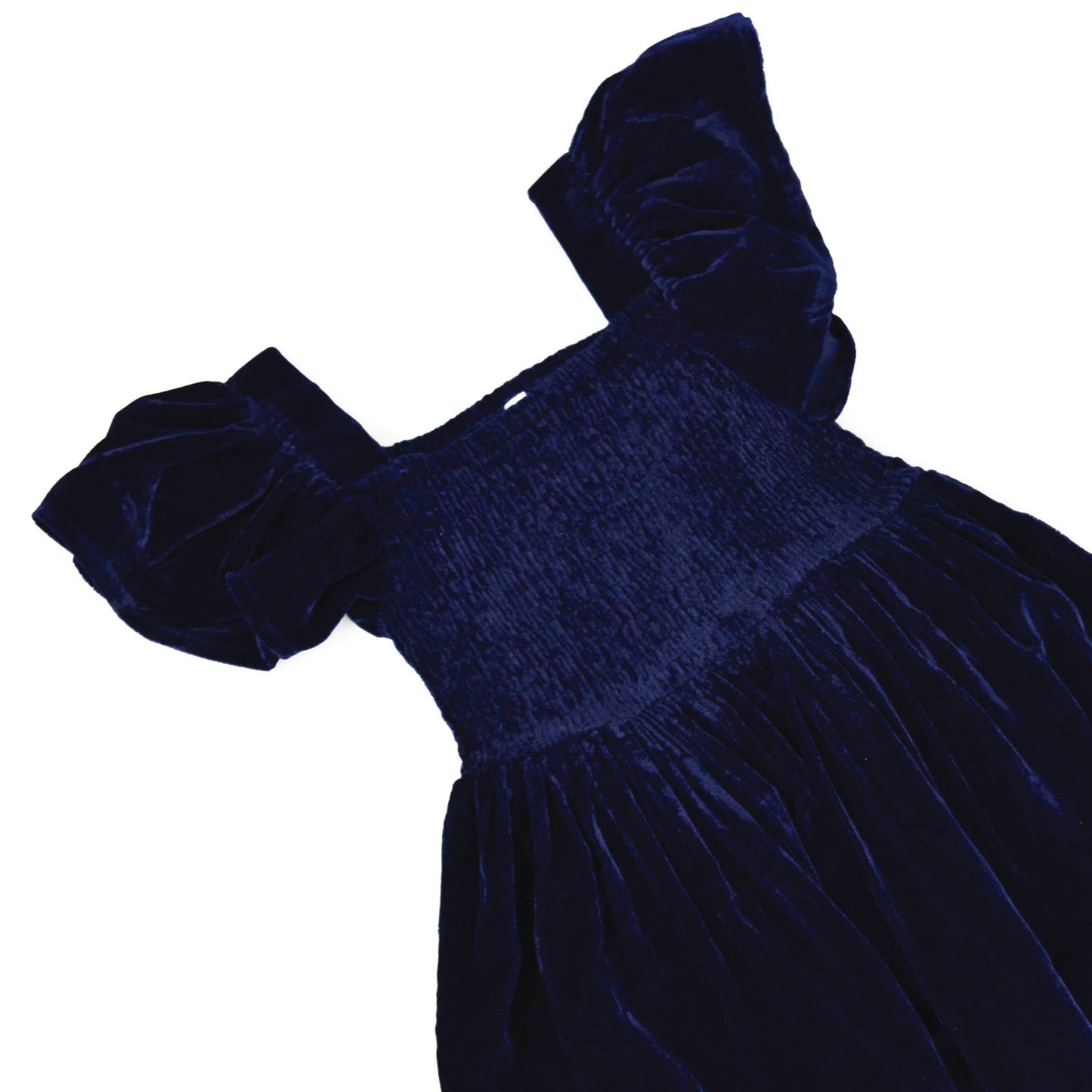 Girl's Navy Velvet Smocked Dress