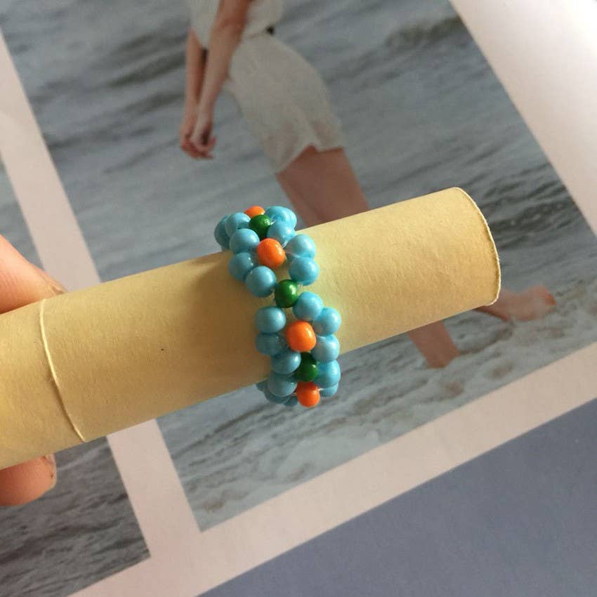 HANDMADE BEADED FLOWER STRETCH RINGS