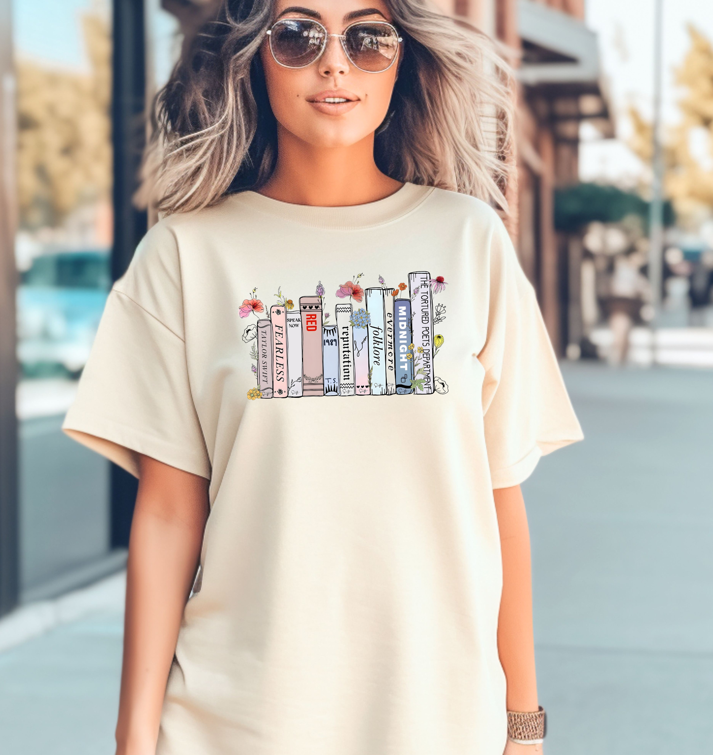 Taylor's Eras Books Sand T-Shirt (w/Tortured Poets) Kids Tee