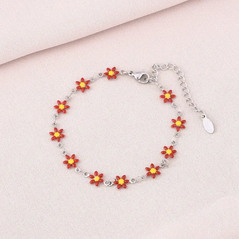 Flower Daisy Chain Adjustable Bracelet Stainless Steel