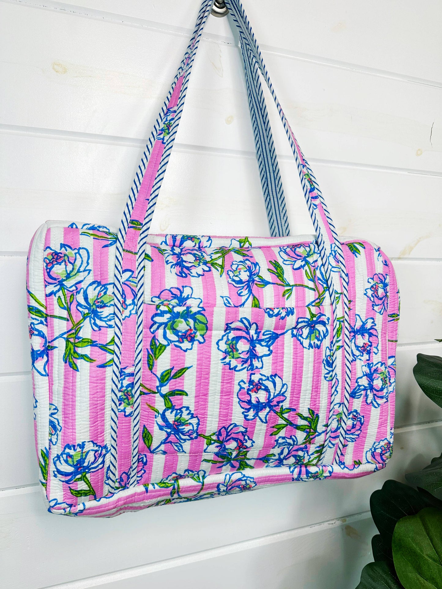 Handmade Quilted Bag - Peony Pink Stripe