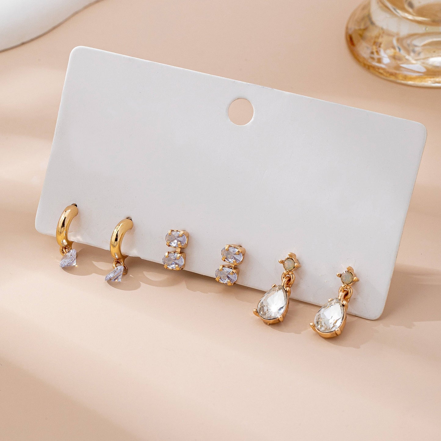 Trio Gold-Tone Crystal Drop Earring Set