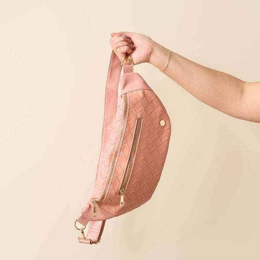 Trendy Luxe Belt Bag- Woven Rose