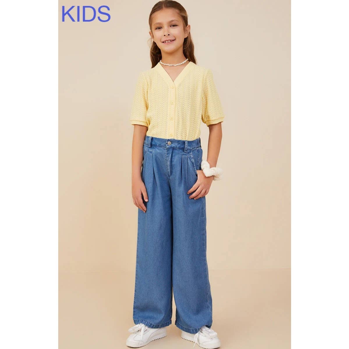 Girls Pleated Detail Wide Leg Tencel Pants