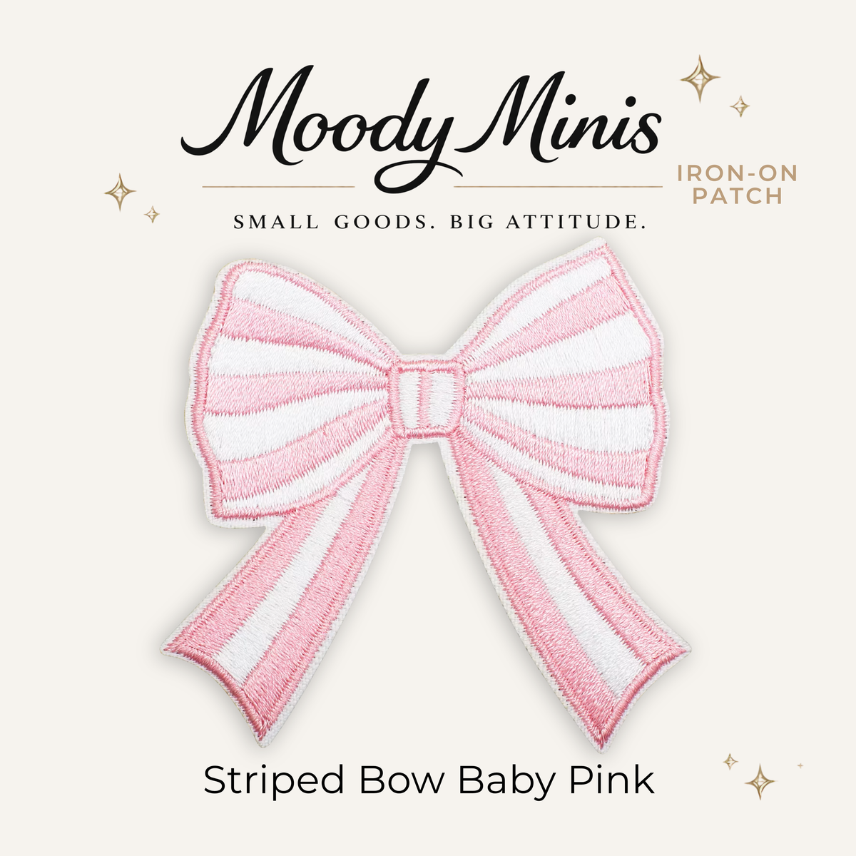 Striped Bow Baby Pink Embroidered Patch