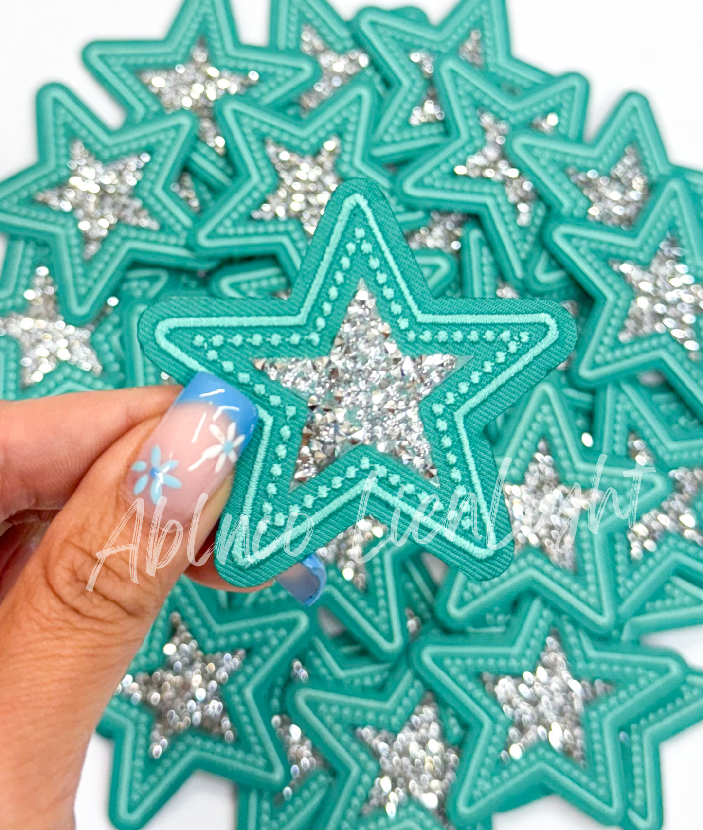 Turquoise rhinestone star patches