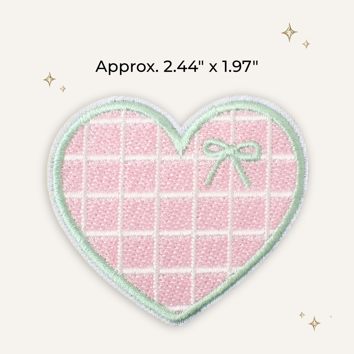 Preppy Pink w/Green Grid Heart Embroidered Patch