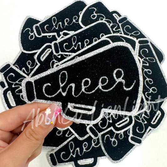 SILVER glitter black cheer megaphone patch