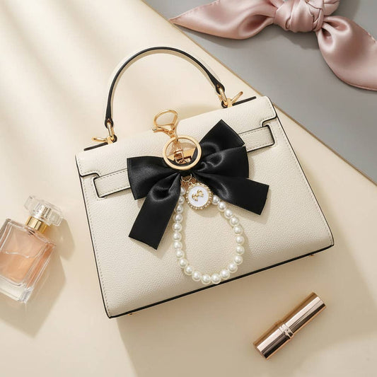 Elegant Satin Bow Pearl Keychain