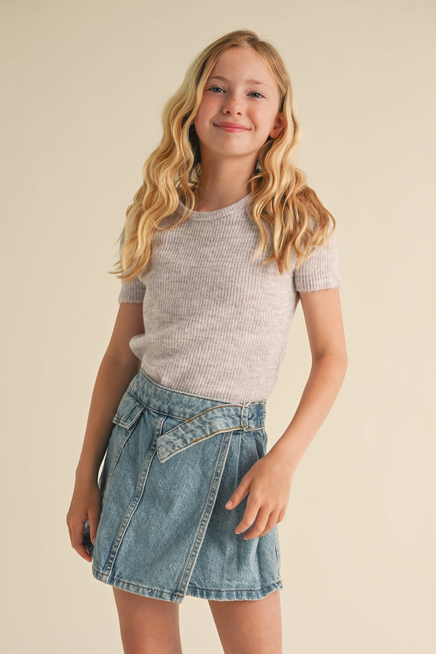 GIRLS PUFF SLEEVE CROPPED SWEATER