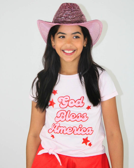 God bless America front knot t-shirt