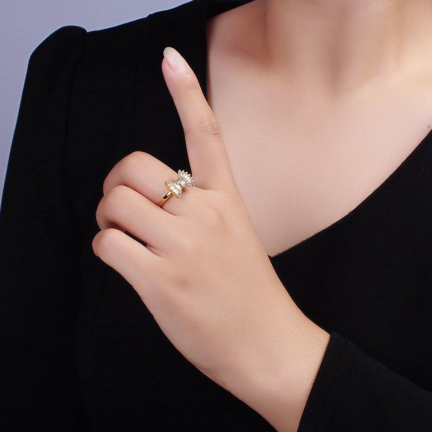 Baguette Bow Ribbon Ring