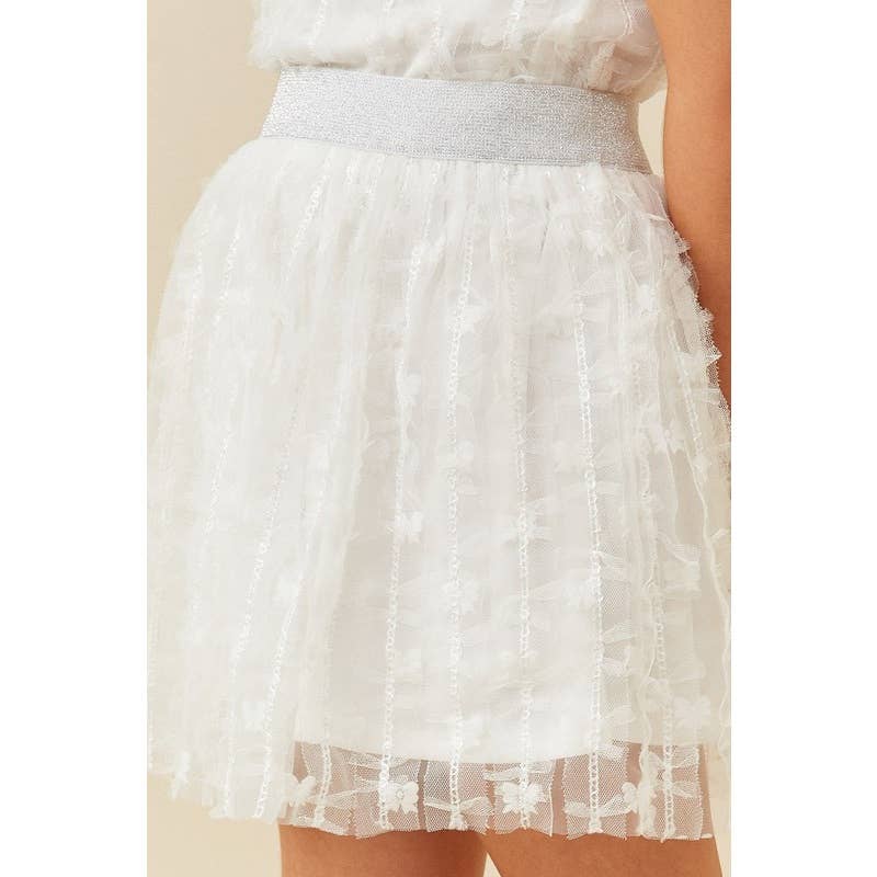 Girls Flocked Ribbon Ruffled Mesh Skirt