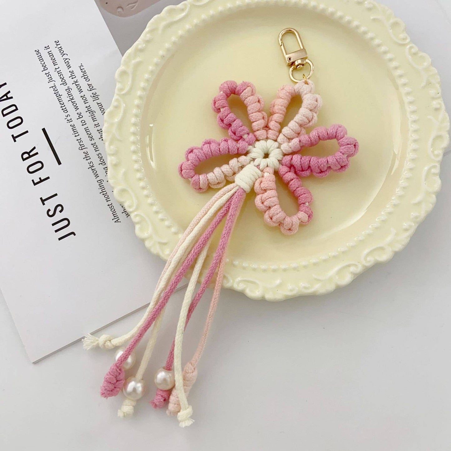 Hand-Woven Flower Keychain