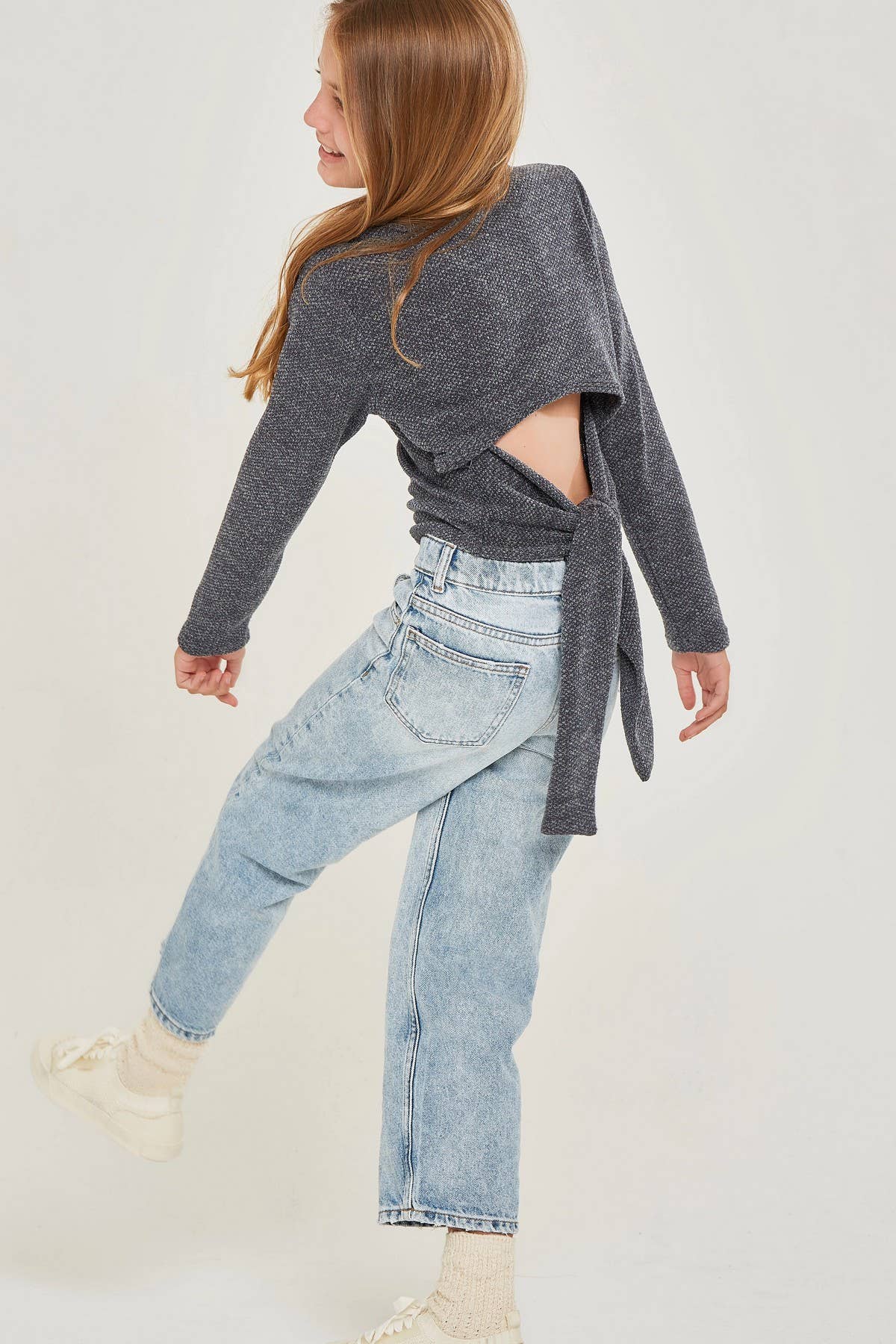 Self-Tie Open Back Chunky Knit Sweater