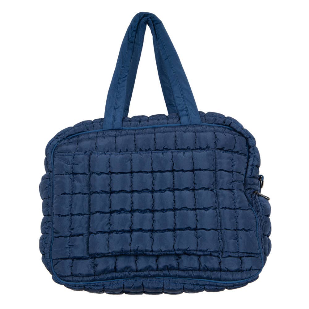 Navy Quilted Weekend Duffel Bag w/ Pass-Thru Slip