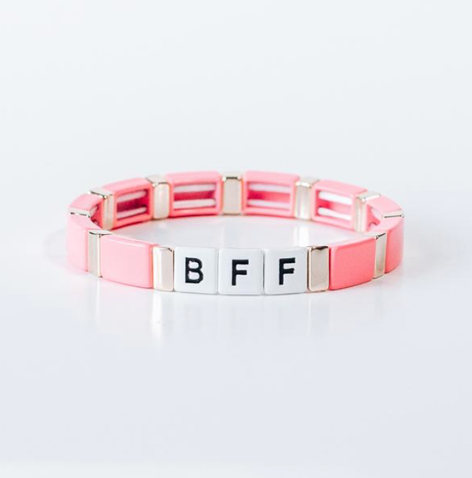 BFF Block Alphabet Beaded Stretch Womens Friendship Bracelet