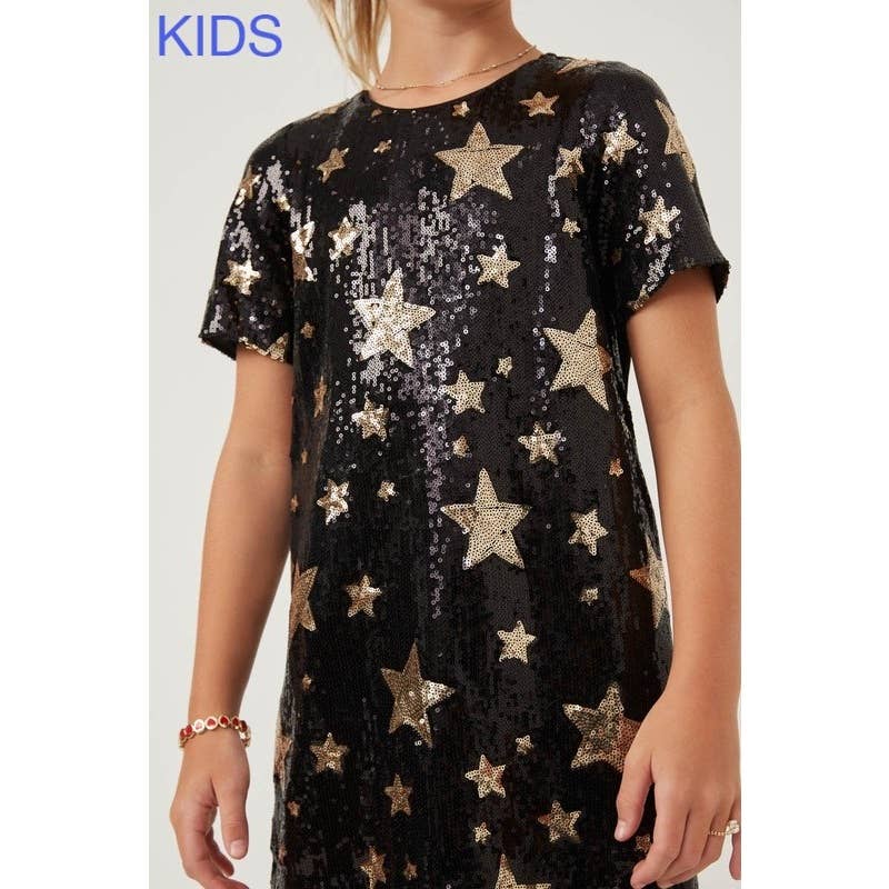 Girls Sequined Start Pattern Shift Dress