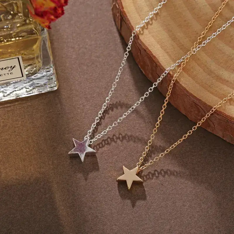 Gold or Silver Alloy Star Pendant Necklace