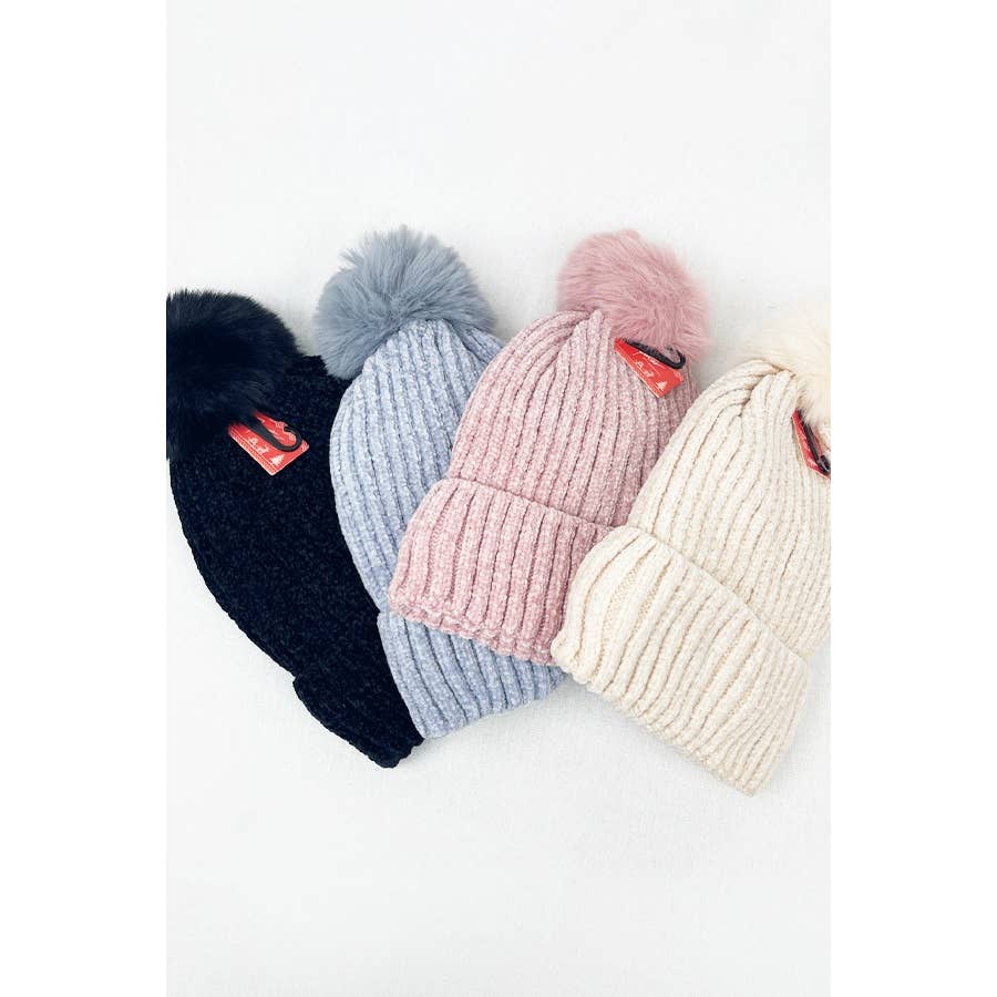 Solid Chenille Pom Beanie