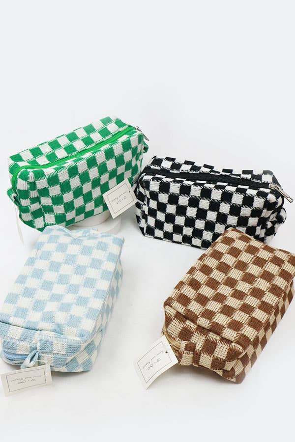 Checkered Knitted Cosmetic Bag