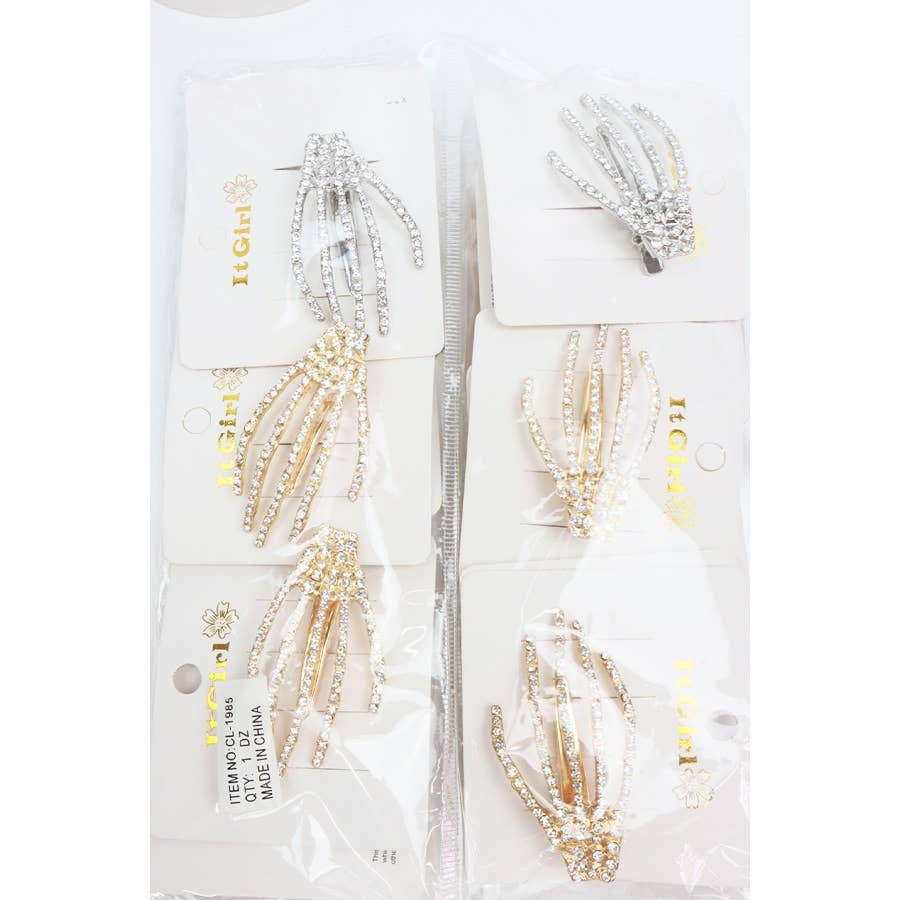 Rhinestone Skeleton Hand Hair Clip