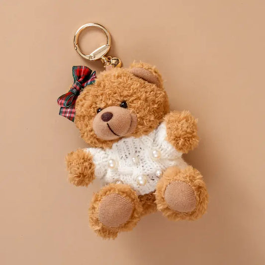 Teddy Bear Bag Charm- Pearls & Plaid