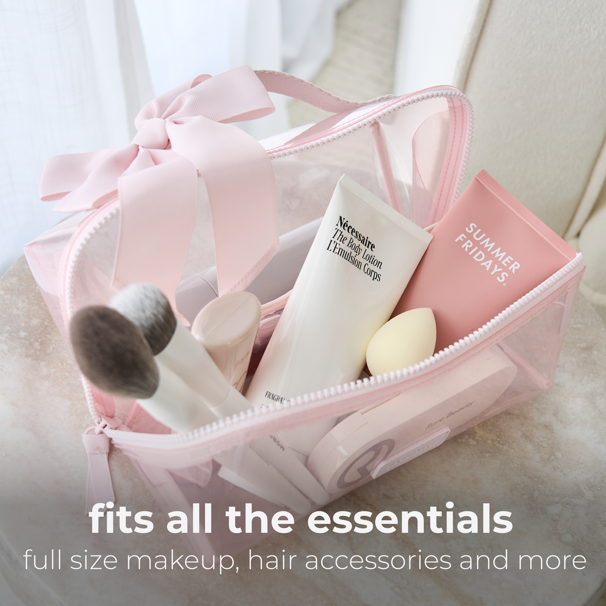 Ballet Pink Bow Lay-Flat Makeup Bag