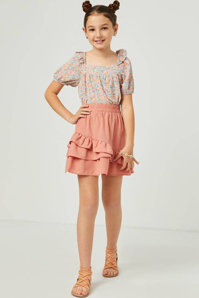 Ruffled Elastic Waist Skirt