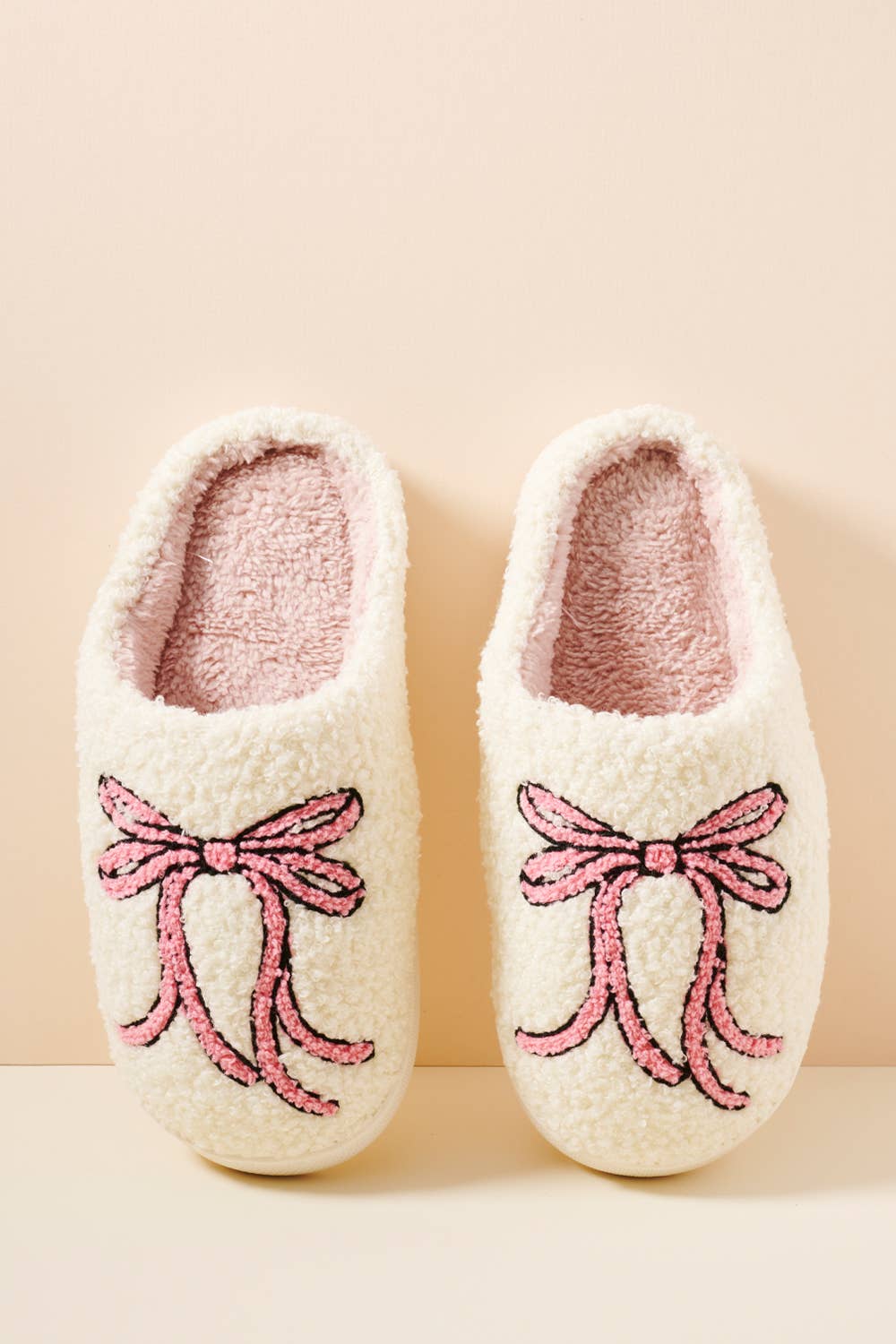 Pink Bow Fuzzy Fleece Soft Slipper